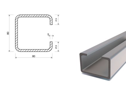 Ceownik stalowy półzamknięty 80x80x27,5x5 - 6 000 mm